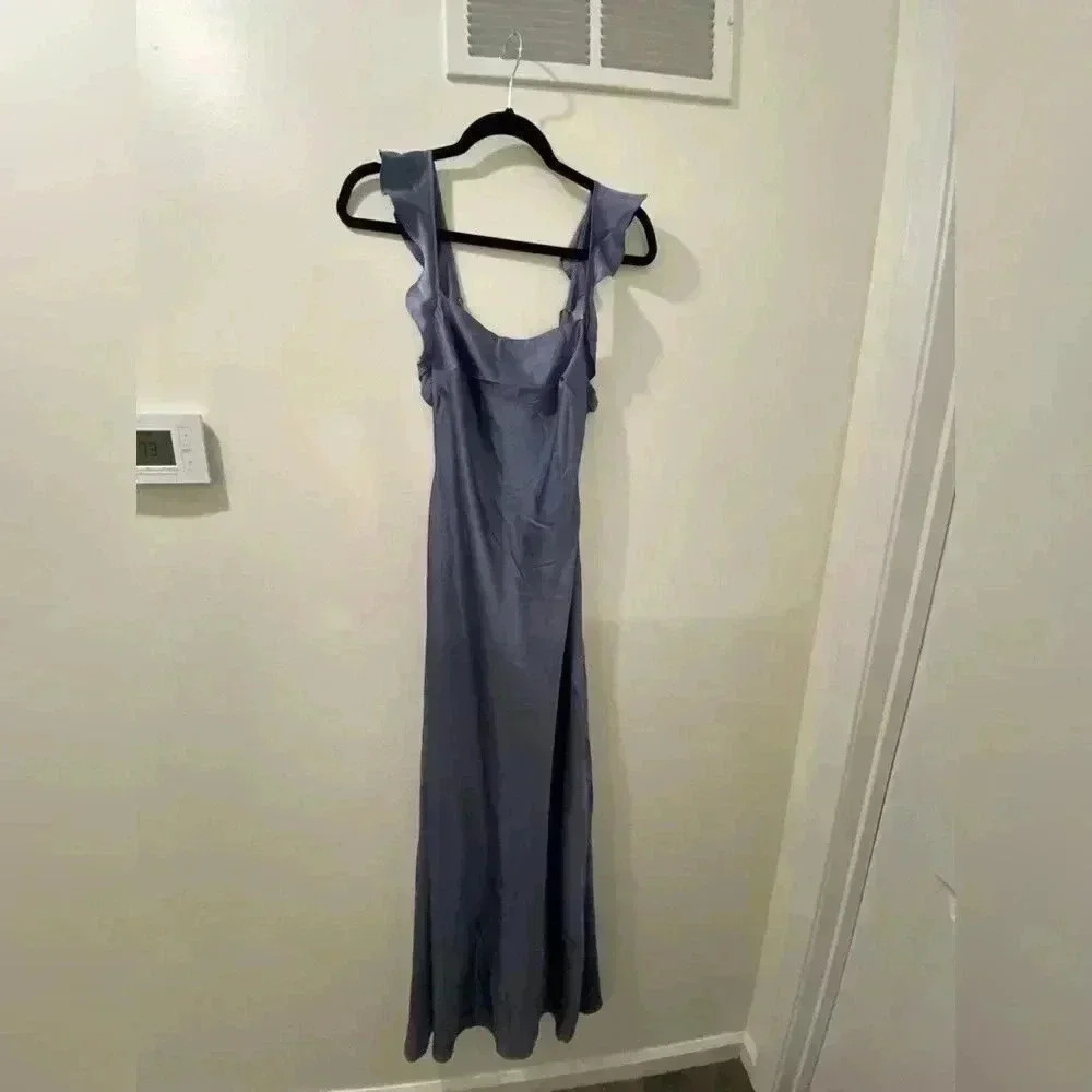 ASTR the Label BRYNA RUFFLE STRAP SATIN MAXI DRESS SZ XS slate blue - Picture 4 of 8